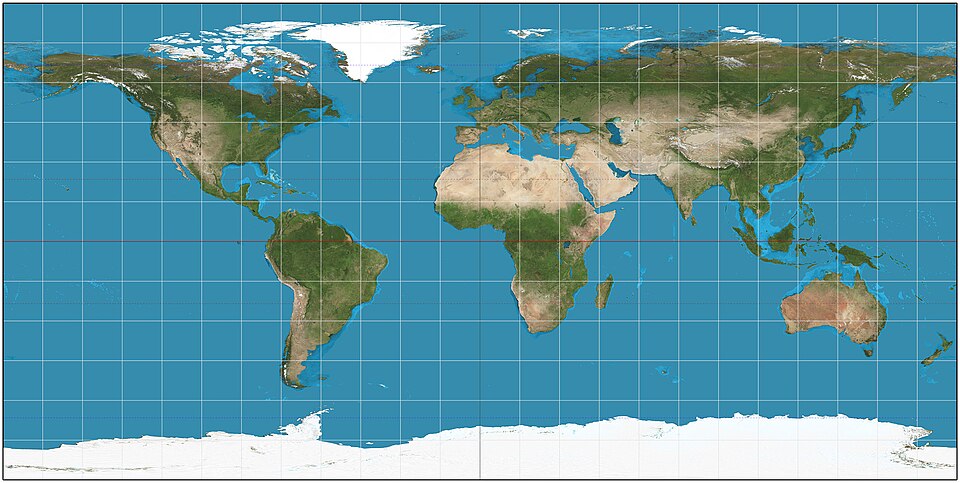 Equirectangular map projection of the Earth