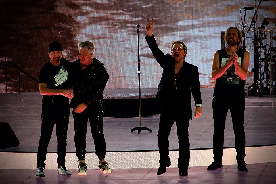 U2 performing inside the MSG Sphere Las Vegas with its massive interior LED display